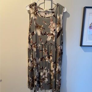 Chic Soul Floral Midi Dress - Gray and Cream